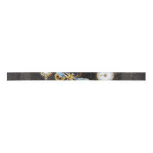 Steampunk Dragonflies on brown striped background Satin Ribbon