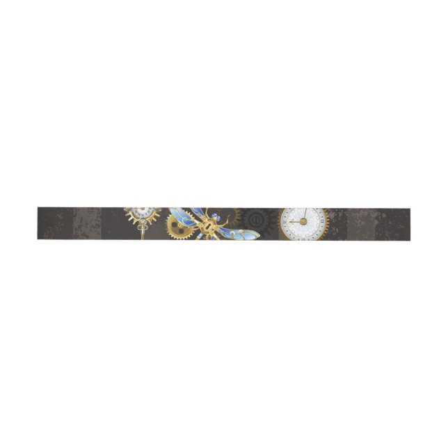 Steampunk Dragonflies on brown striped background Wrap Around Label (Individual)