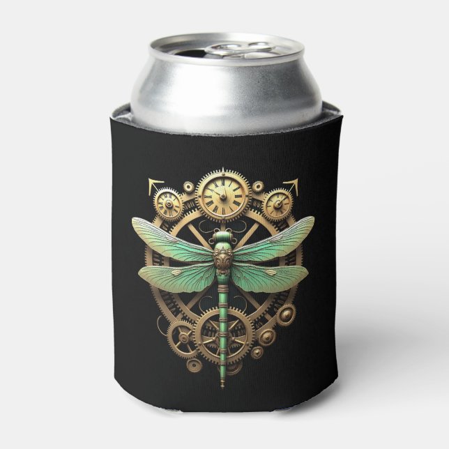 Steampunk Dragonfly Victorian Art Mechanical Steam Can Cooler (Can Front)