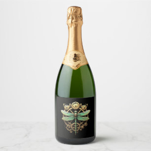 Steampunk Dragonfly Victorian Art Mechanical Steam Sparkling Wine Label