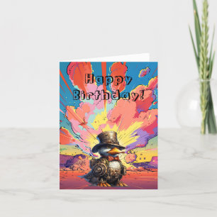 Steampunk Duck In Front Of A Cartoon Explosion  Thank You Card