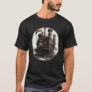Steampunk Dystopian City Retro Scifi Mechanical Ge T-Shirt