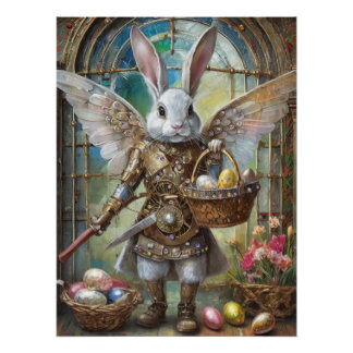 Steampunk Easter Bunny Warrior Angel Poster