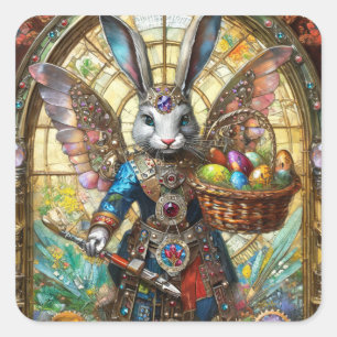 Steampunk Easter Bunny Warrior Angel Square Sticker
