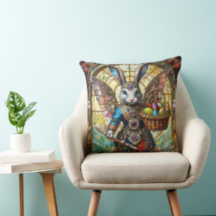 Steampunk Easter Bunny Warrior Angel Throw Pillow