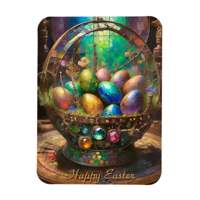 Steampunk Easter Colourful Eggs in Basket Magnet (Vertical)