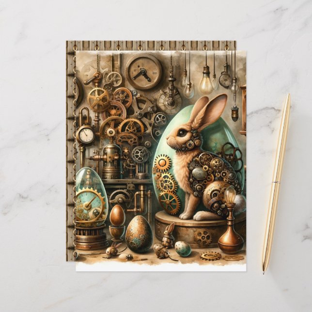Steampunk Easter Ephemera Scrapbook Paper (Front/Back In Situ)