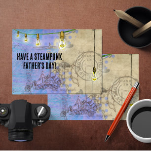 Steampunk Edison Lights on a Wire Father's Day Holiday Card