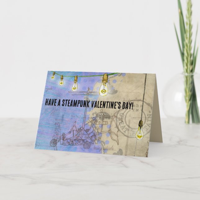 Steampunk Edison Lights on a Wire Valentine's Day Holiday Card (Front)