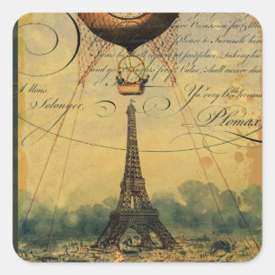 Steampunk Eiffel Tower & Hot Air Balloon Square Sticker