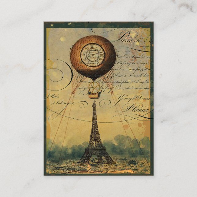 Steampunk Eiffel Tower Profile Business Cards (Front)