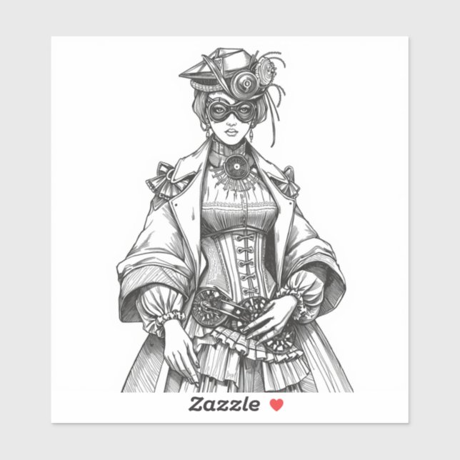 Steampunk Elegance: Intricate Black & White Fashio (Sheet)