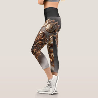 Steampunk Elegant Clockwork Gear Heart Capri Leggings