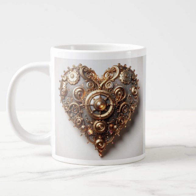 Steampunk Elegant Clockwork Gear Heart Large Coffee Mug (Left)