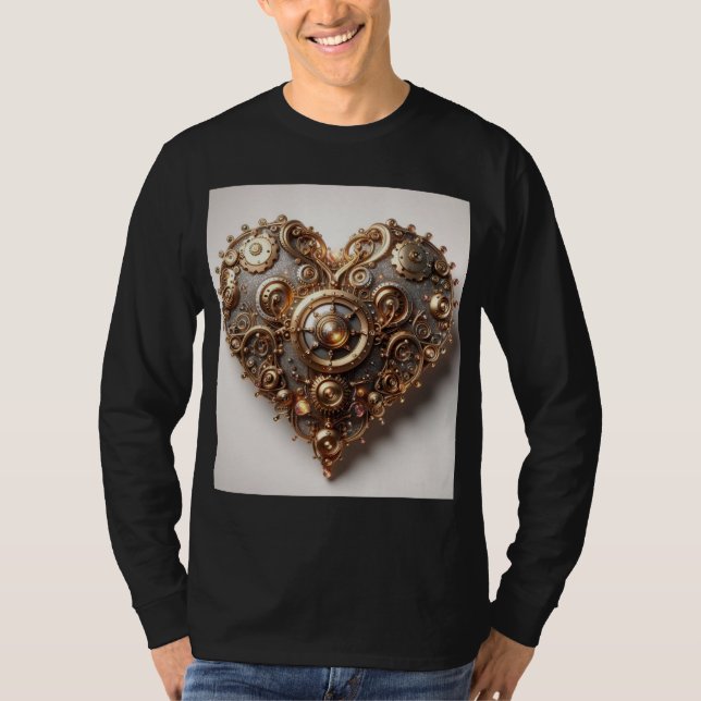 Steampunk Elegant Clockwork Gear Heart T-Shirt (Front)