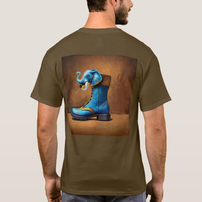 Steampunk Elephant Boot men brown T-shirt back (Back)