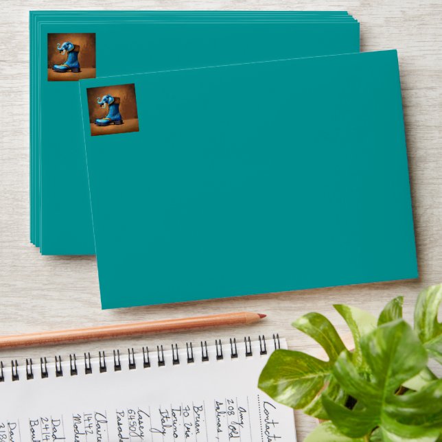 Steampunk Elephant Boot teal std envelopes front (Stacked)