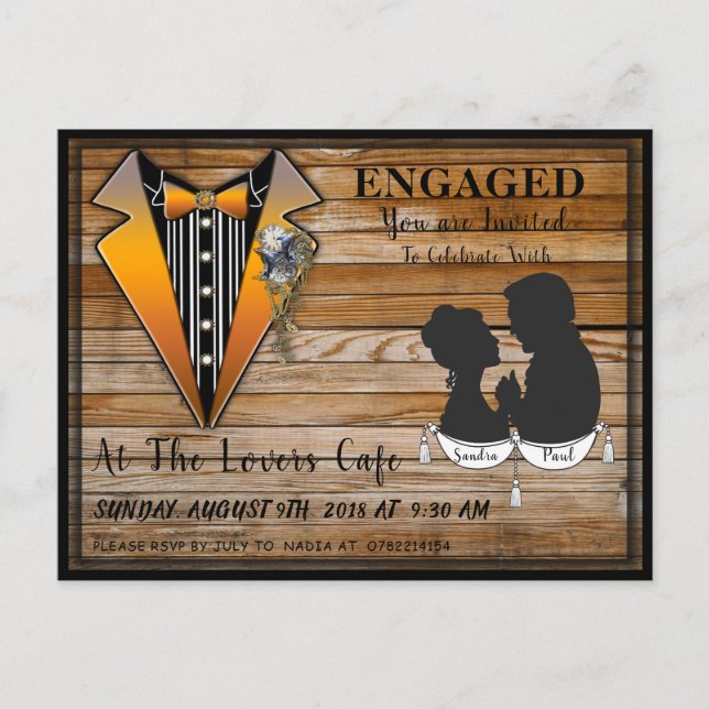 Steampunk Engagement Celebration Announcement Postcard (Front)