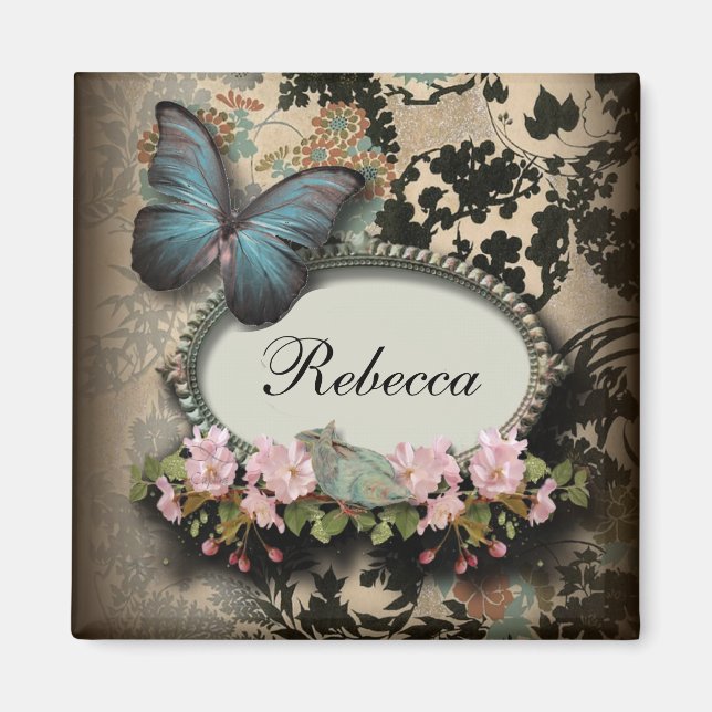 steampunk Ephemera floral Butterfly victorian Magnet (Front)