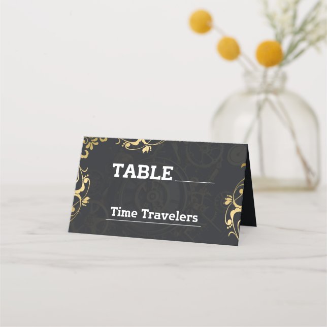 Steampunk Extravaganza Vintage Clockwork Wedding Place Card (Front)
