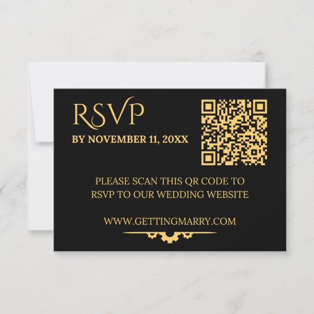 Steampunk Extravaganza Vintage Clockwork Wedding RSVP Card (Front)