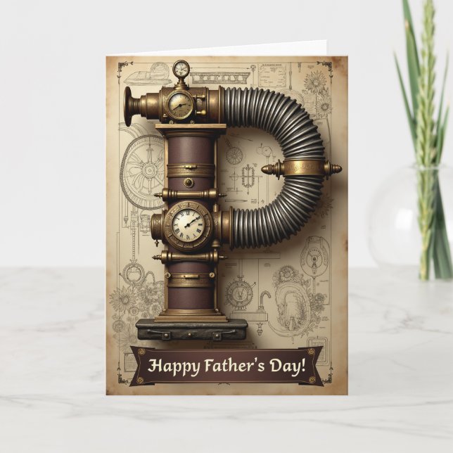 Steampunk F Fathers Day Card (Front)
