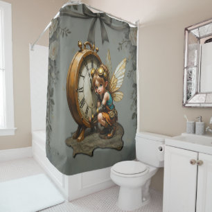 Steampunk Fairy with Golden Wings & Antique Clock
