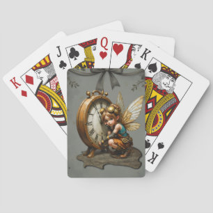 Steampunk Fairy with Golden Wings & Antique Clock  Playing Cards