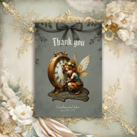 Steampunk Fairy with Golden Wings & Antique Clock