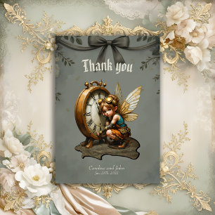 Steampunk Fairy with Golden Wings & Antique Clock  Thank You Card