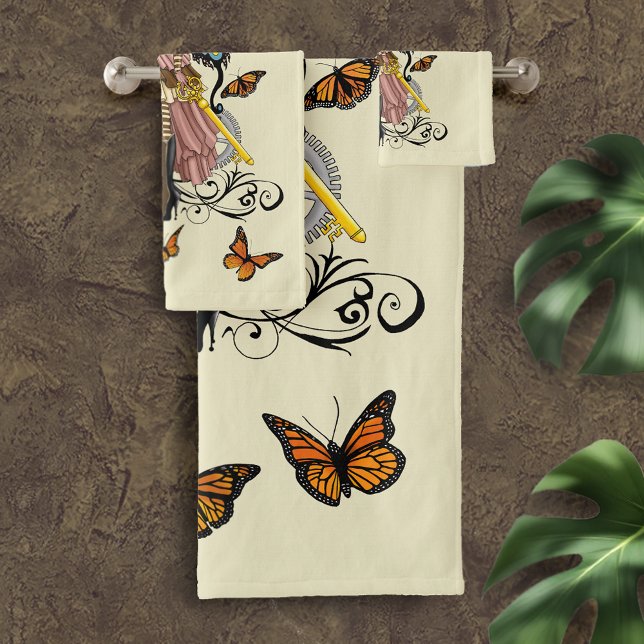 Steampunk Fairy Yellow Clock Gears Bath Towel Set (Creator Uploaded)