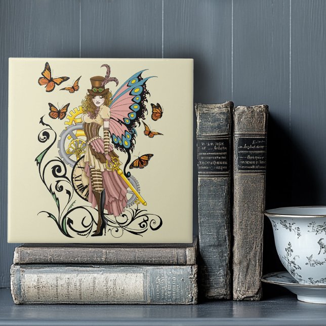 Steampunk Fairy Yellow Clock Gears Tile (Creator Uploaded)