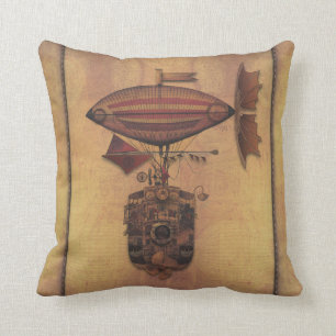 Steampunk Fantasy Airship Oceania Maiden Voyage Throw Pillow