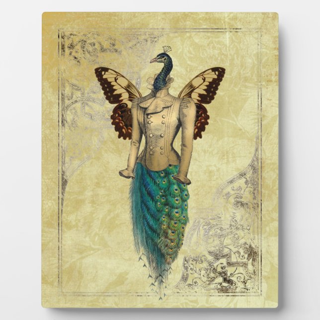 Steampunk Fantasy Peacock Gold Plaque (Front)
