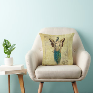 Steampunk Fantasy Peacock Gold Throw Pillow
