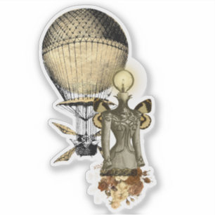 Steampunk Female Bust and Flying Machine