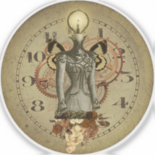 Steampunk Female Bust Collage Medallion