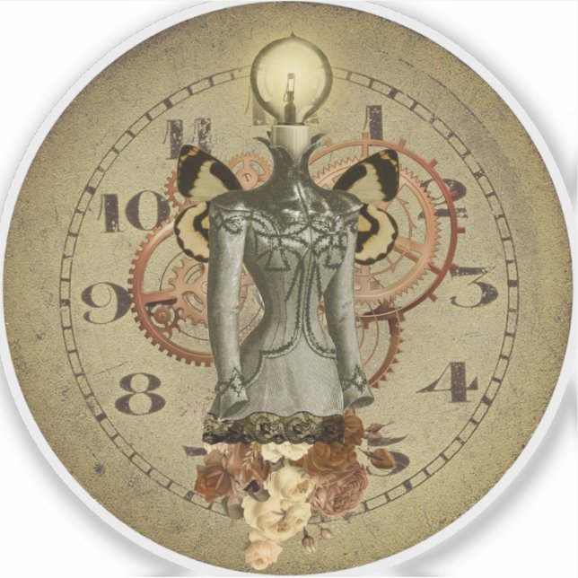 Steampunk Female Bust Collage Medallion (Front)