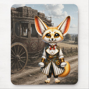 Steampunk Fennec Fox Gentlewoman & Stagecoach Mouse Pad