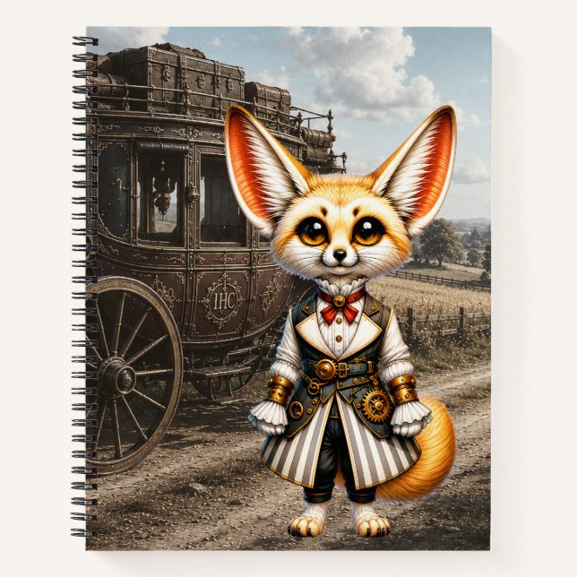 Steampunk Fennec Fox Gentlewoman & Stagecoach Notebook (Front)