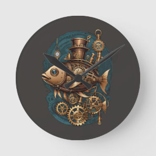 Steampunk Fish Vintage Retro Style Round Clock