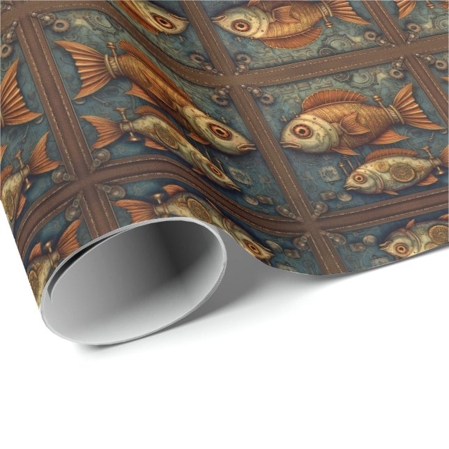 Steampunk Fishes 3 of 3 PP 572 Wrapping Paper (Roll Corner)