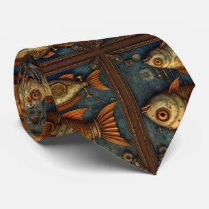 Steampunk Fishes pattern Tie