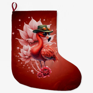 Steampunk Flamingo – Fantasy Digital Artwork  Large Christmas Stocking