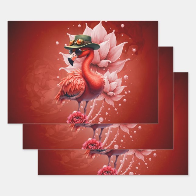 Steampunk Flamingo – Fantasy Digital Artwork  Wrapping Paper Sheet (Set)