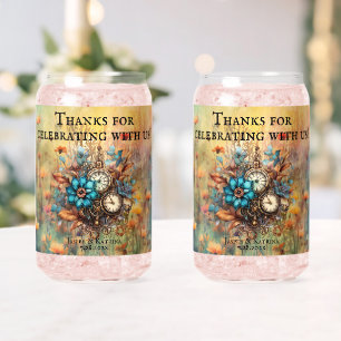Steampunk Floral Custom Wedding Can Glass