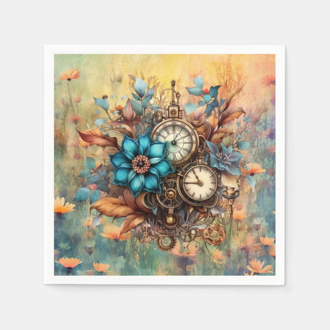 Steampunk Floral Decorative Napkin (Front)