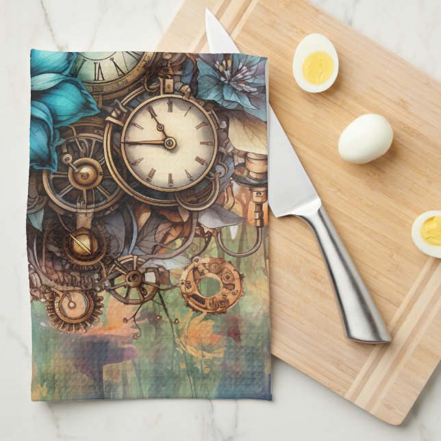 Steampunk Floral Kitchen Towel (Quarter Fold)