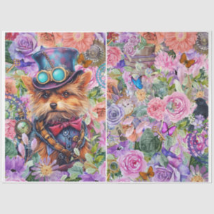 Steampunk Floral Pup with extra background Tissue Paper
