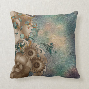 Steampunk Floral Throw Pillow